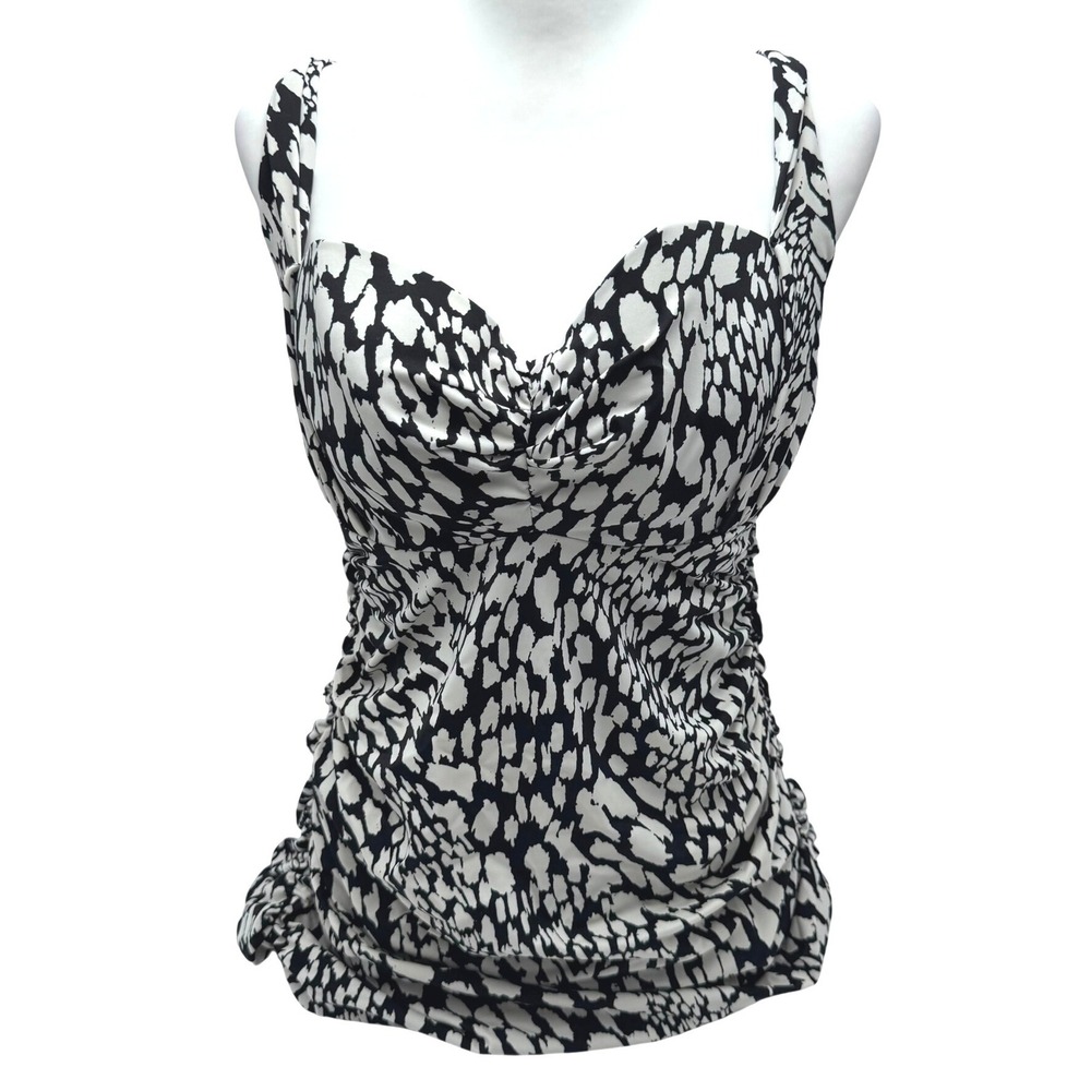 LANE BRYANT Women's 20 Black White Ruched Swimsuit Swim Dress Underwire‎ Padded